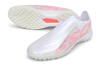 Adidas F50 Hyperfast Elite Laceless TF Artificial Turf Soccer Shoes - White/Cloud White/Solar Pink