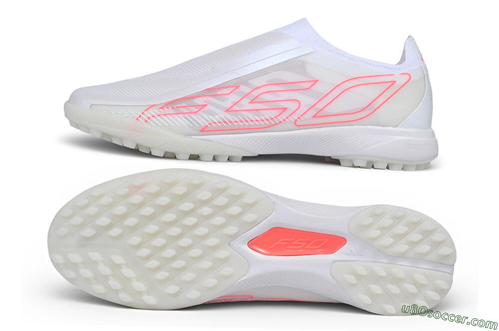 Adidas F50 Hyperfast Elite Laceless TF Artificial Turf Soccer Shoes - White/Cloud White/Solar Pink 0