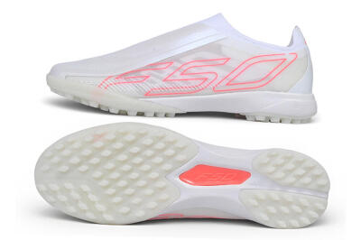Adidas F50 Hyperfast Elite Laceless TF Artificial Turf Soccer Shoes - White/Cloud White/Solar Pink