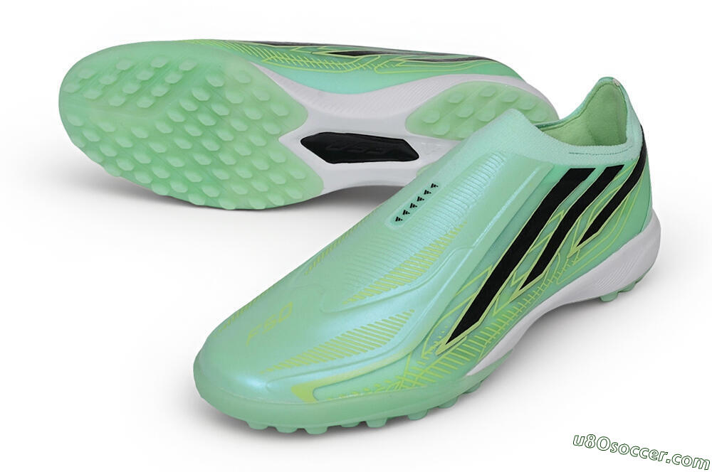 Adidas F50 Hyperfast Elite Laceless TF Artificial Turf Soccer Shoes - Green/Mint/Core Black 3