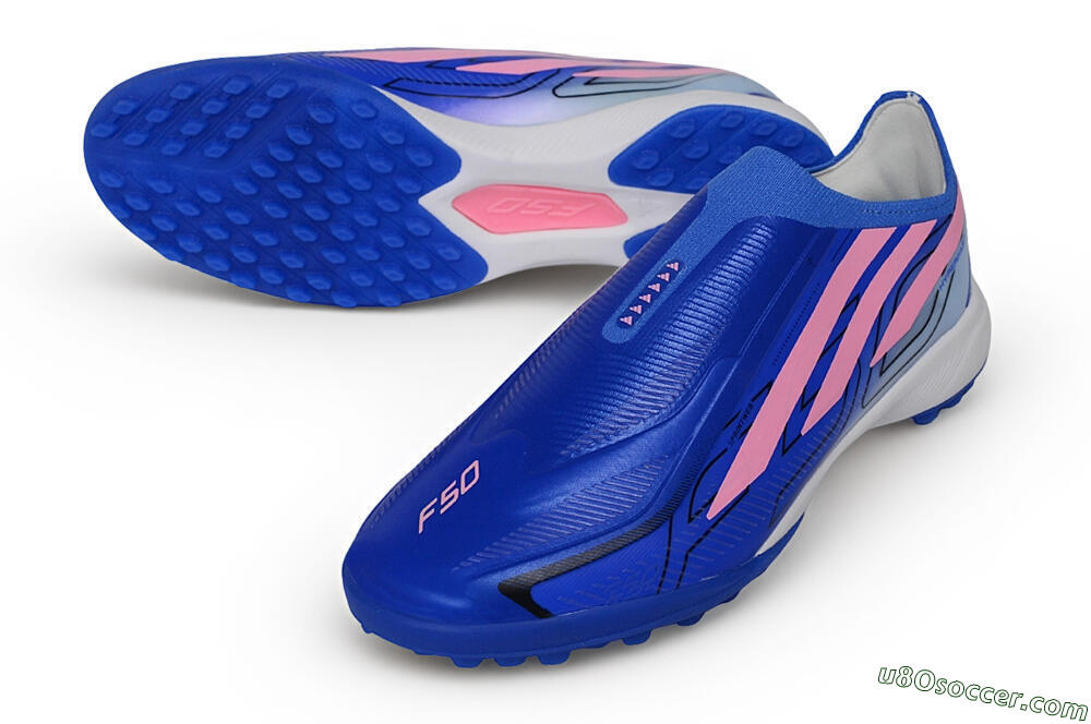Adidas F50 Hyperfast Elite Laceless TF Artificial Turf Soccer Shoes - Blue/Lucid Blue/Lucid Pink 3