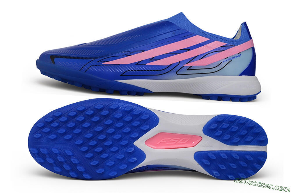 Adidas F50 Hyperfast Elite Laceless TF Artificial Turf Soccer Shoes - Blue/Lucid Blue/Lucid Pink 0