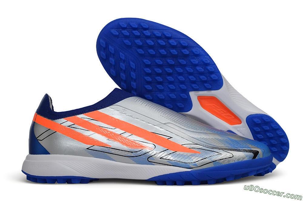Adidas F50 Hyperfast Elite Laceless TF Artificial Turf Soccer Shoes - Silver/Metallic Silver/Bright Royal 1