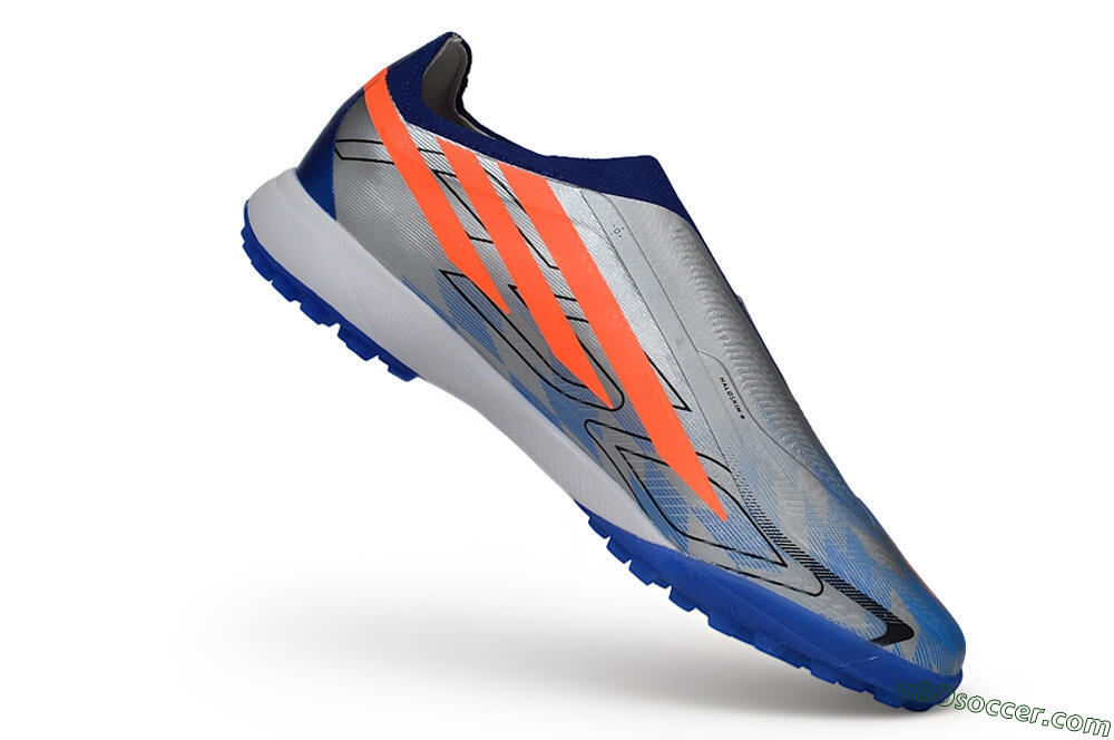 Adidas F50 Hyperfast Elite Laceless TF Artificial Turf Soccer Shoes - Silver/Metallic Silver/Bright Royal 4