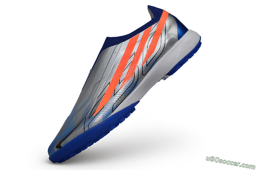 Adidas F50 Hyperfast Elite Laceless TF Artificial Turf Soccer Shoes - Silver/Metallic Silver/Bright Royal 5