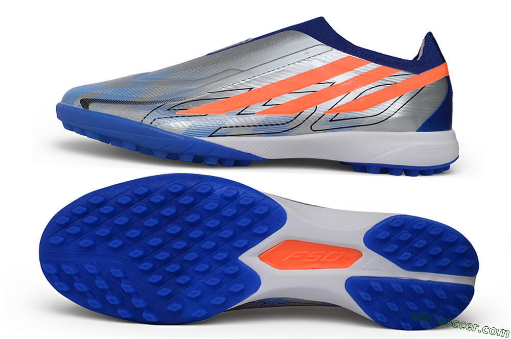 Adidas F50 Hyperfast Elite Laceless TF Artificial Turf Soccer Shoes - Silver/Metallic Silver/Bright Royal 0