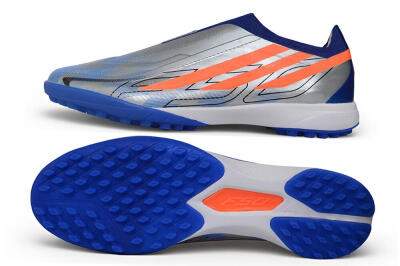 Adidas F50 Hyperfast Elite Laceless TF Artificial Turf Soccer Shoes - Silver/Metallic Silver/Bright Royal