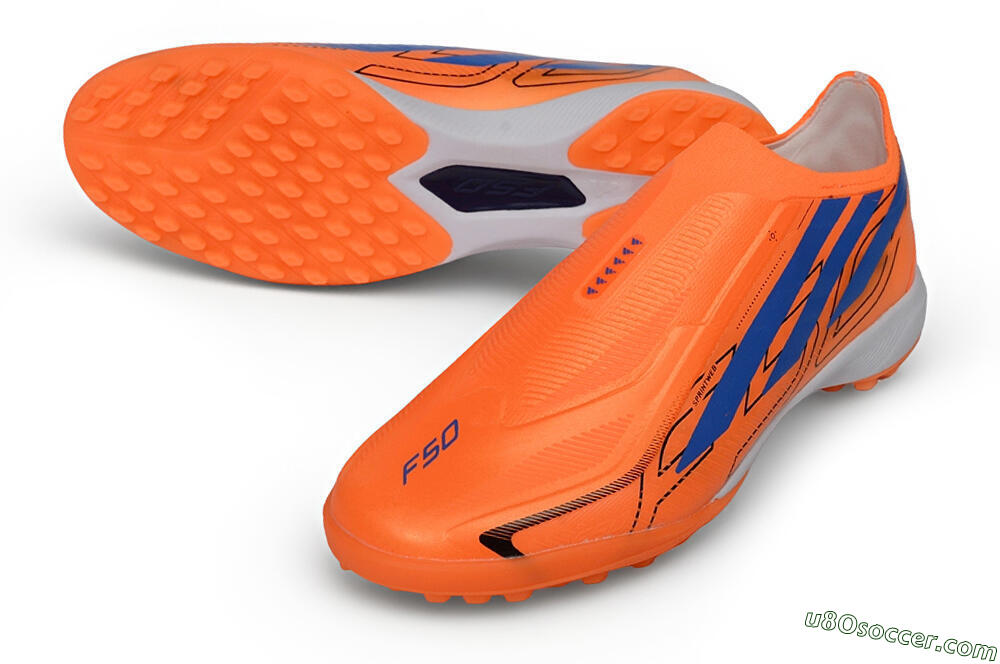 Adidas F50 Hyperfast Elite Laceless TF Artificial Turf Soccer Shoes - Orange/Solar Orange/Lucid Blue 3