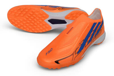 Adidas F50 Hyperfast Elite Laceless TF Artificial Turf Soccer Shoes - Orange/Solar Orange/Lucid Blue