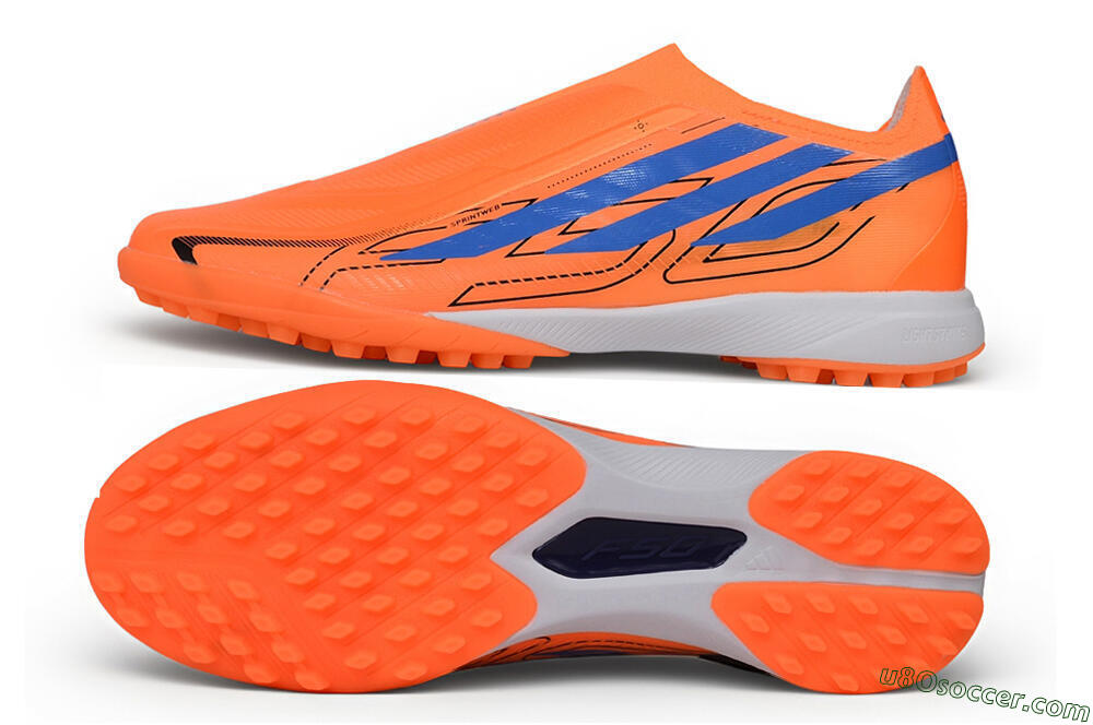 Adidas F50 Hyperfast Elite Laceless TF Artificial Turf Soccer Shoes - Orange/Solar Orange/Lucid Blue 0