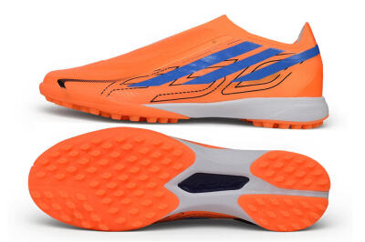 Adidas F50 Hyperfast Elite Laceless TF Artificial Turf Soccer Shoes - Orange/Solar Orange/Lucid Blue