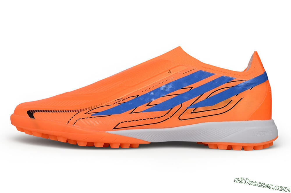 Adidas F50 Hyperfast Elite Laceless TF Artificial Turf Soccer Shoes - Orange/Solar Orange/Lucid Blue 2