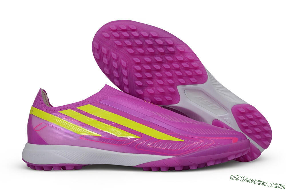 Adidas F50 Hyperfast Elite Laceless TF Artificial Turf Soccer Shoes - Purple/Lucid Fuchsia/Solar Yellow 1