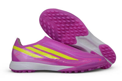 Adidas F50 Hyperfast Elite Laceless TF Artificial Turf Soccer Shoes - Purple/Lucid Fuchsia/Solar Yellow