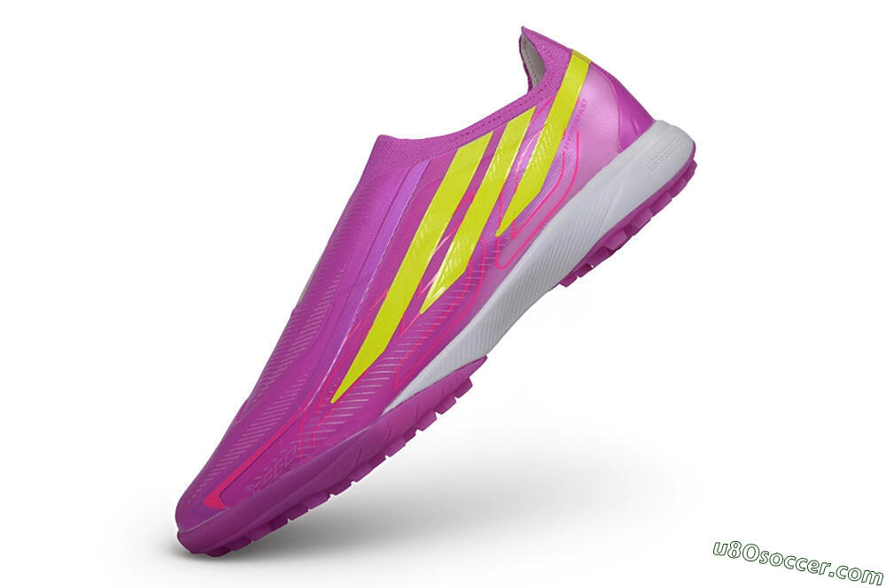 Adidas F50 Hyperfast Elite Laceless TF Artificial Turf Soccer Shoes - Purple/Lucid Fuchsia/Solar Yellow 5