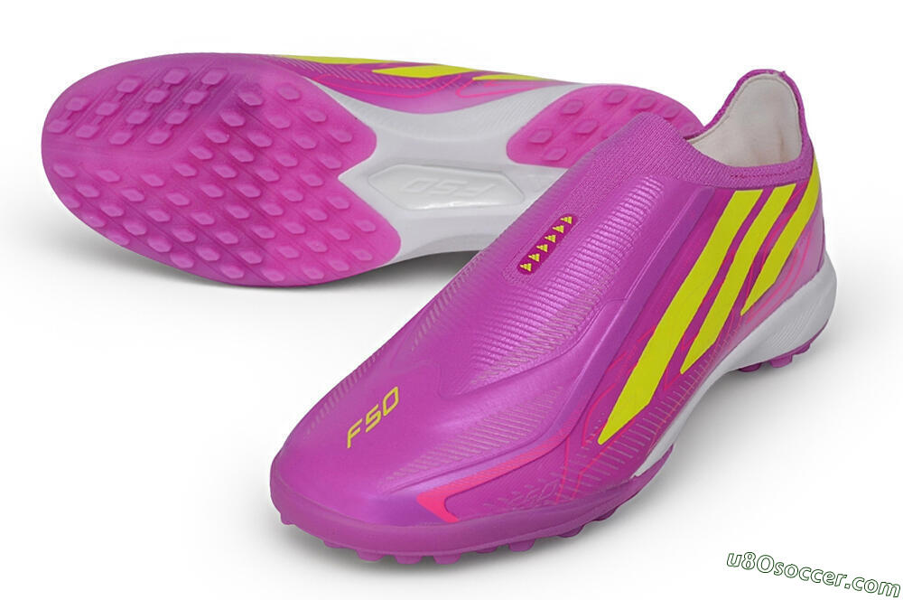 Adidas F50 Hyperfast Elite Laceless TF Artificial Turf Soccer Shoes - Purple/Lucid Fuchsia/Solar Yellow 3