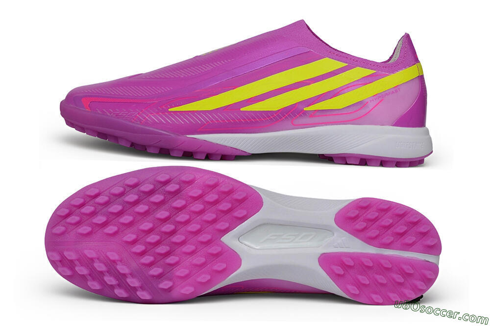 Adidas F50 Hyperfast Elite Laceless TF Artificial Turf Soccer Shoes - Purple/Lucid Fuchsia/Solar Yellow 0