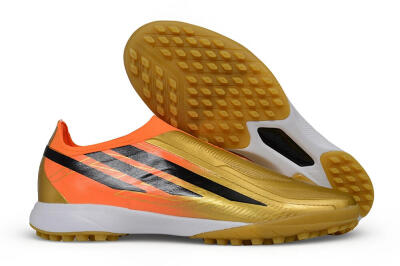 Adidas F50 Hyperfast Elite Laceless TF Artificial Turf Soccer Shoes - Gold/Solar Gold/Orange Rush