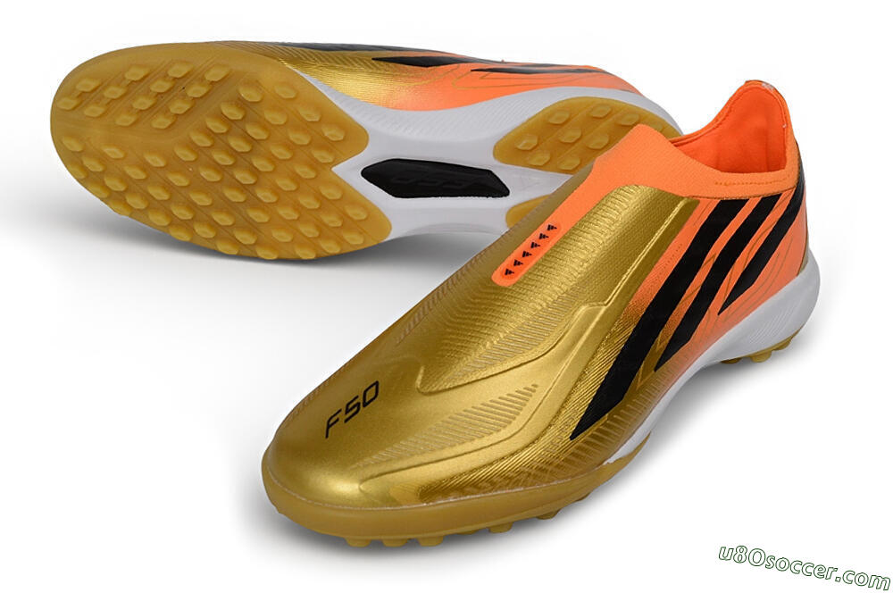 Adidas F50 Hyperfast Elite Laceless TF Artificial Turf Soccer Shoes - Gold/Solar Gold/Orange Rush 3