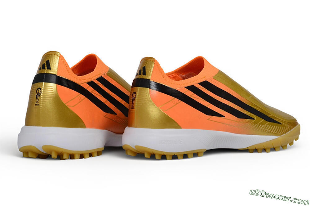 Adidas F50 Hyperfast Elite Laceless TF Artificial Turf Soccer Shoes - Gold/Solar Gold/Orange Rush 6