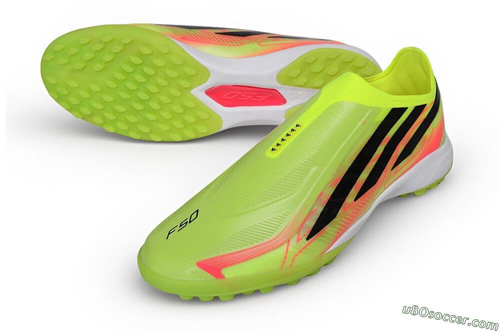 Adidas F50 Hyperfast Elite Laceless TF Artificial Turf Soccer Shoes - Yellow/Solar Yellow/Lucid Pink 3