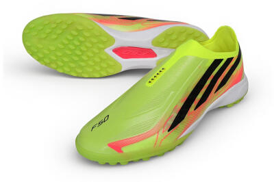 Adidas F50 Hyperfast Elite Laceless TF Artificial Turf Soccer Shoes - Yellow/Solar Yellow/Lucid Pink