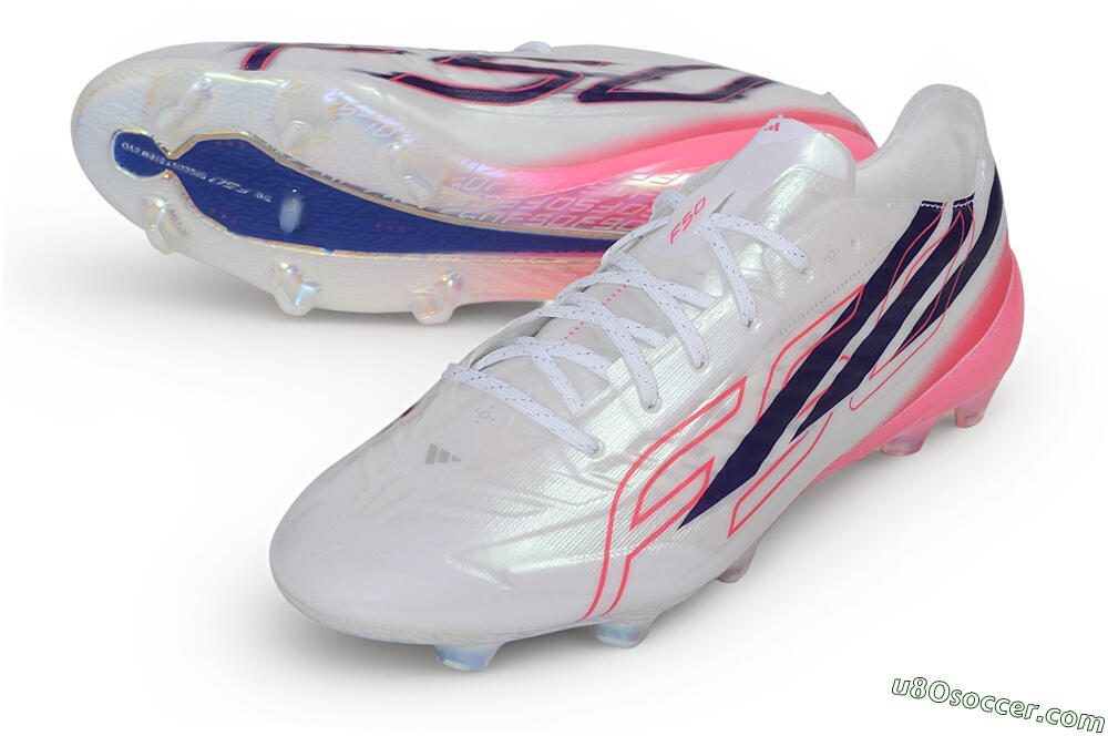Adidas F50 Hyperfast Evo FG Firm Ground Soccer Cleats - White/Lucid Pink/Night Indigo 3