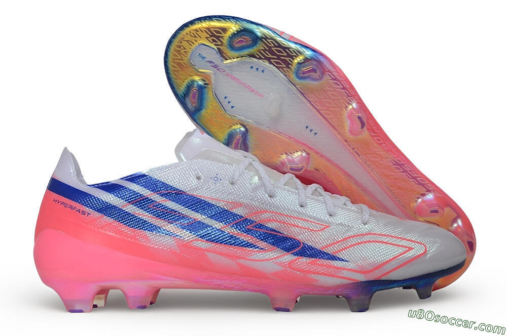 Adidas F50 Hyperfast Evo FG Firm Ground Soccer Cleats - White/Lucid Blue/Solar Pink 1