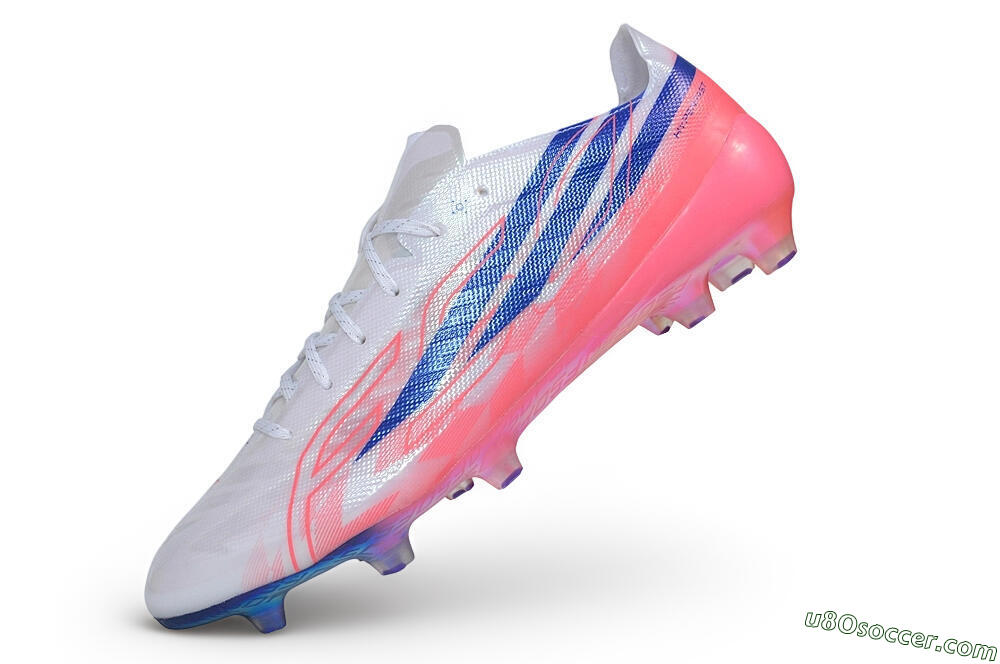Adidas F50 Hyperfast Evo FG Firm Ground Soccer Cleats - White/Lucid Blue/Solar Pink 5