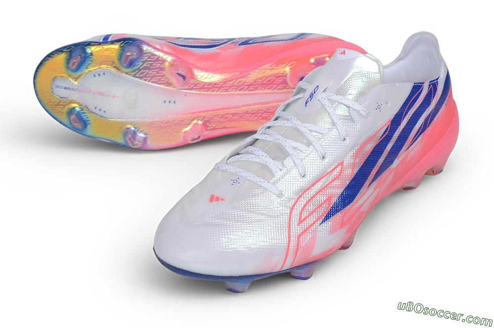 Adidas F50 Hyperfast Evo FG Firm Ground Soccer Cleats - White/Lucid Blue/Solar Pink 3