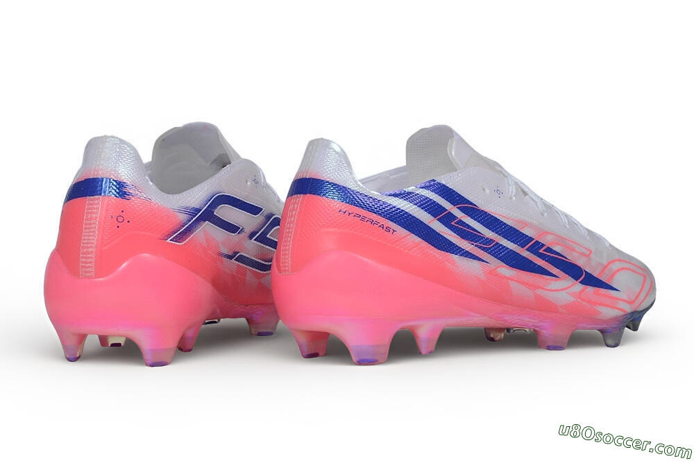 Adidas F50 Hyperfast Evo FG Firm Ground Soccer Cleats - White/Lucid Blue/Solar Pink 6