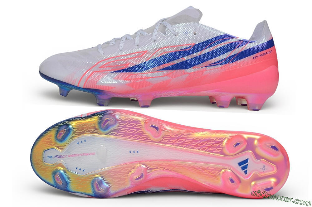 Adidas F50 Hyperfast Evo FG Firm Ground Soccer Cleats - White/Lucid Blue/Solar Pink 0