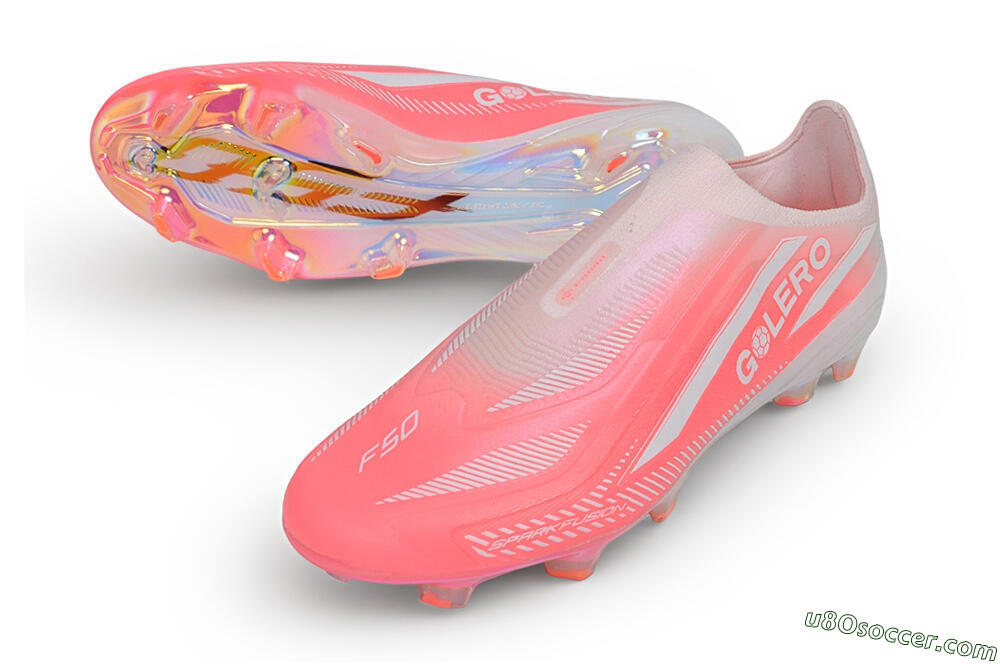 Adidas F50 Hyperfast Elite Laceless FG Firm Ground Soccer Cleats - Pink/Sunset Pink/Iridescent White 3