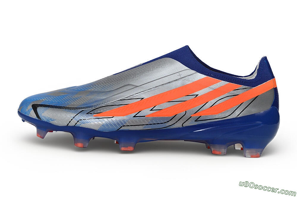 Adidas F50 Hyperfast Elite Laceless FG Firm Ground Soccer Cleats - Blue/Silver Metallic/Solar Red 2