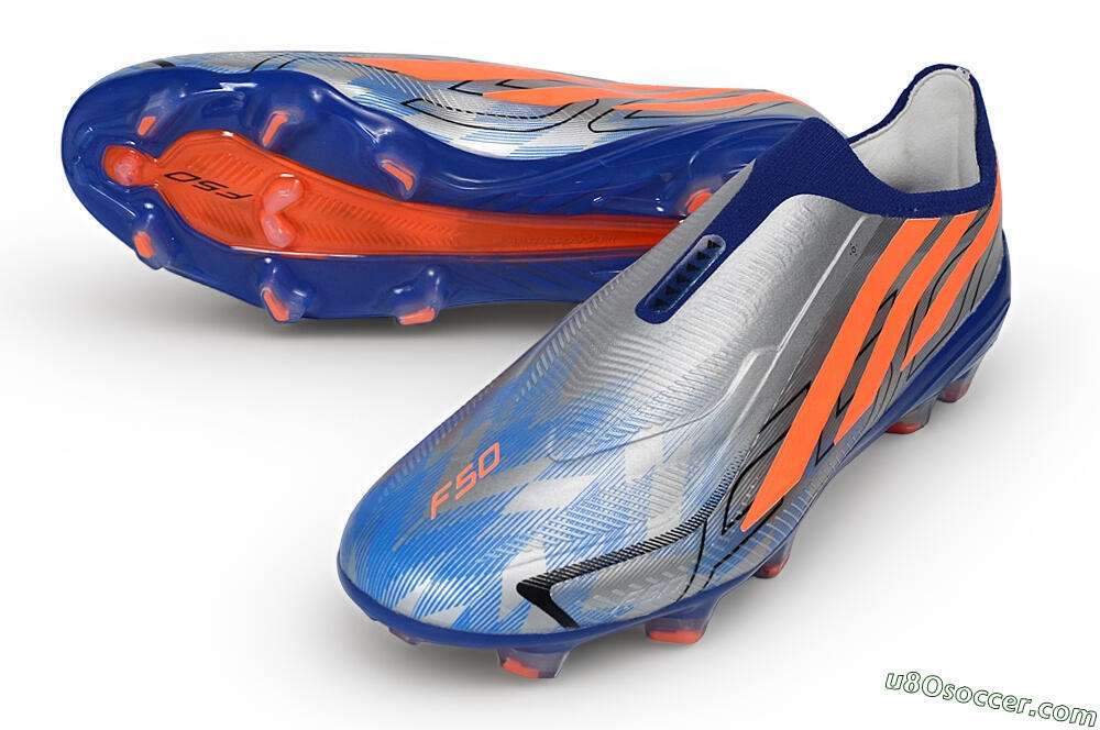 Adidas F50 Hyperfast Elite Laceless FG Firm Ground Soccer Cleats - Blue/Silver Metallic/Solar Red 3