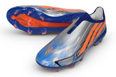 Adidas F50 Hyperfast Elite Laceless FG Firm Ground Soccer Cleats - Blue/Silver Metallic/Solar Red