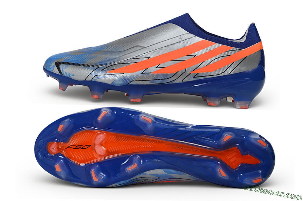 Adidas F50 Hyperfast Elite Laceless FG Firm Ground Soccer Cleats - Blue/Silver Metallic/Solar Red 0