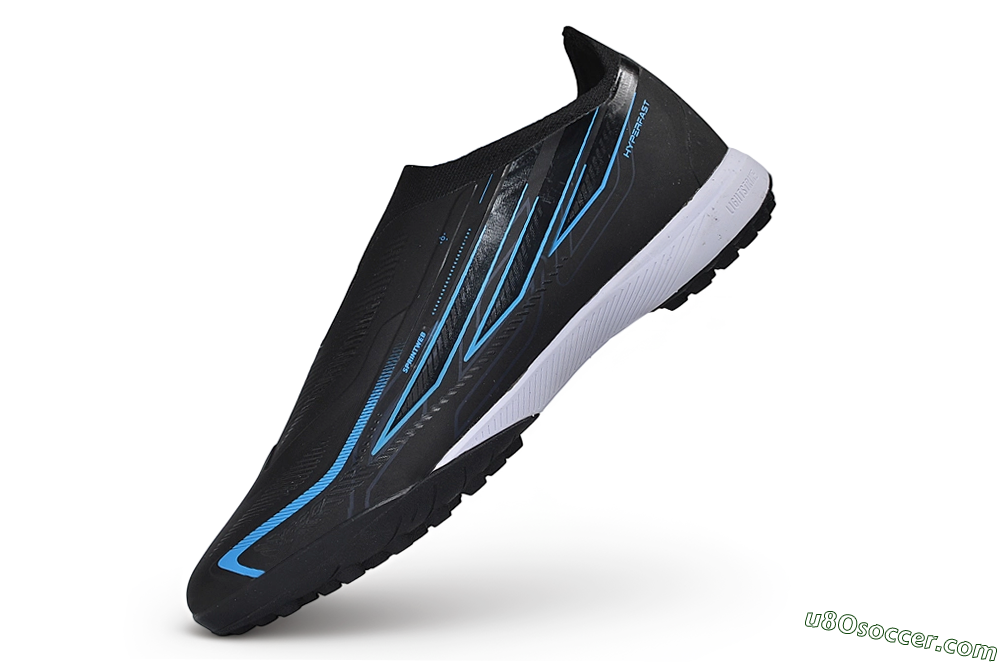 Adidas F50 Hyperfast Elite Laceless TF Artificial Turf Soccer Shoes - Black/Core Black/Lucid Blue 6