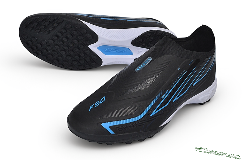 Adidas F50 Hyperfast Elite Laceless TF Artificial Turf Soccer Shoes - Black/Core Black/Lucid Blue 3