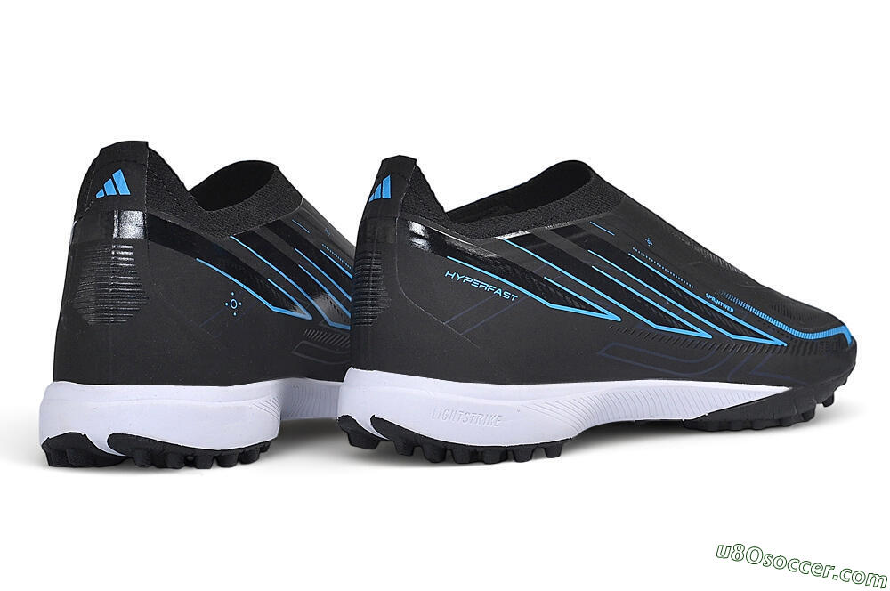 Adidas F50 Hyperfast Elite Laceless TF Artificial Turf Soccer Shoes - Black/Core Black/Lucid Blue 7
