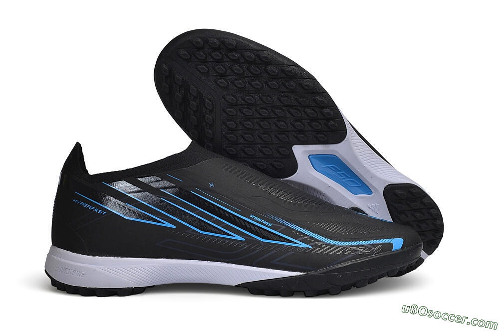 Adidas F50 Hyperfast Elite Laceless TF Artificial Turf Soccer Shoes - Black/Core Black/Lucid Blue 1