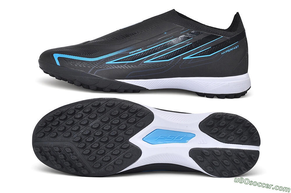 Adidas F50 Hyperfast Elite Laceless TF Artificial Turf Soccer Shoes - Black/Core Black/Lucid Blue 0
