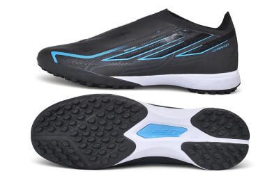 Adidas F50 Hyperfast Elite Laceless TF Artificial Turf Soccer Shoes - Black/Core Black/Lucid Blue