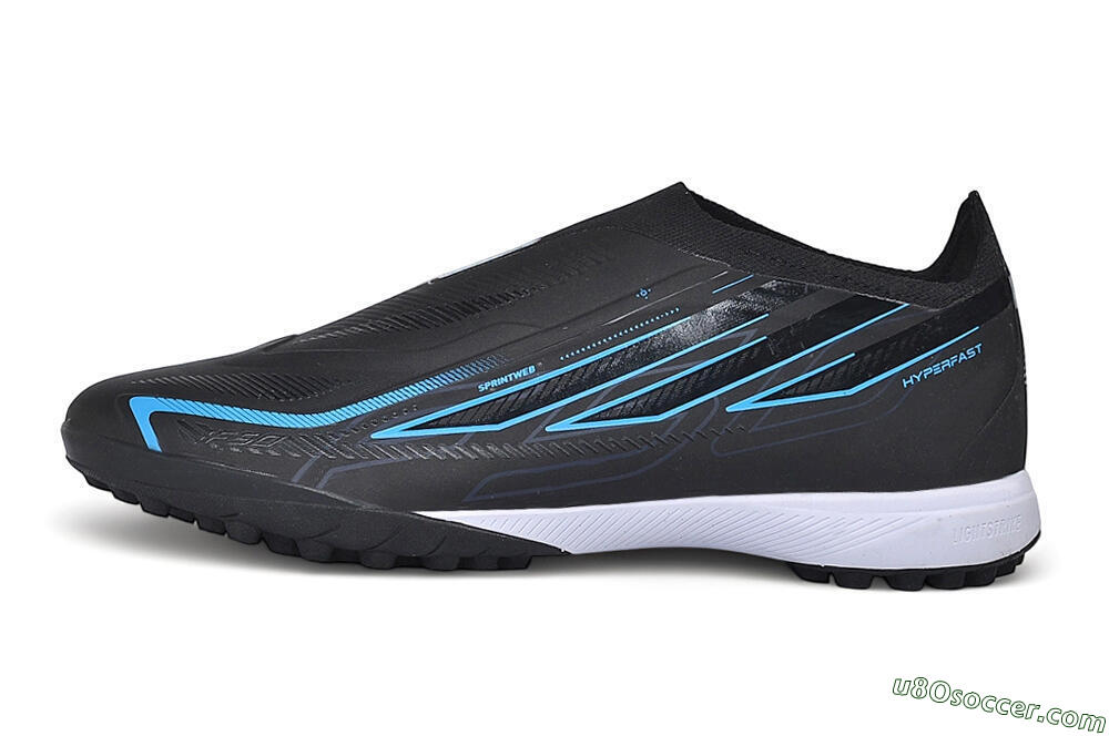 Adidas F50 Hyperfast Elite Laceless TF Artificial Turf Soccer Shoes - Black/Core Black/Lucid Blue 2