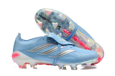Adidas Predator 26 Elite Fold-Over Tongue FG Firm Ground Soccer Cleats - Blue/Ice Blue/Metallic Silver
