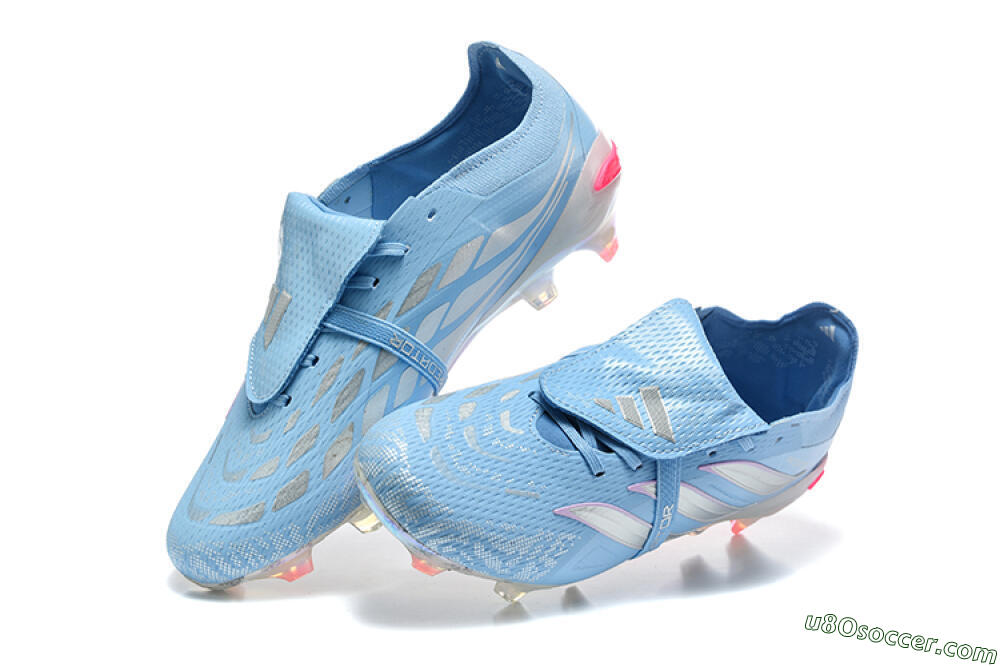 Adidas Predator 26 Elite Fold-Over Tongue FG Firm Ground Soccer Cleats - Blue/Ice Blue/Metallic Silver 6