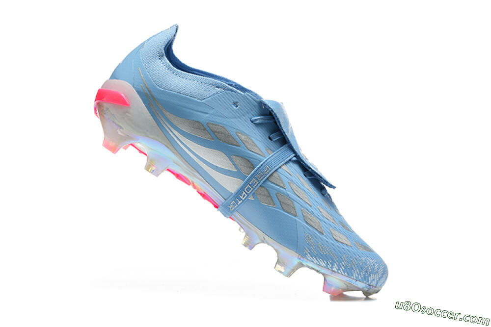 Adidas Predator 26 Elite Fold-Over Tongue FG Firm Ground Soccer Cleats - Blue/Ice Blue/Metallic Silver 7