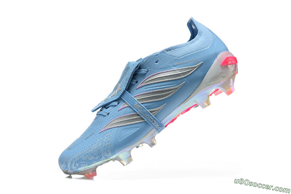 Adidas Predator 26 Elite Fold-Over Tongue FG Firm Ground Soccer Cleats - Blue/Ice Blue/Metallic Silver 8