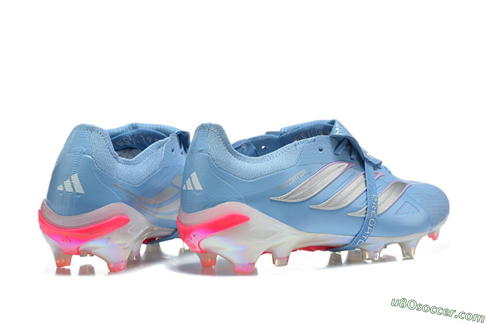 Adidas Predator 26 Elite Fold-Over Tongue FG Firm Ground Soccer Cleats - Blue/Ice Blue/Metallic Silver 9