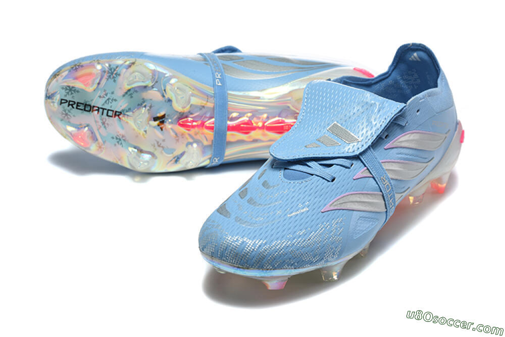 Adidas Predator 26 Elite Fold-Over Tongue FG Firm Ground Soccer Cleats - Blue/Ice Blue/Metallic Silver 3